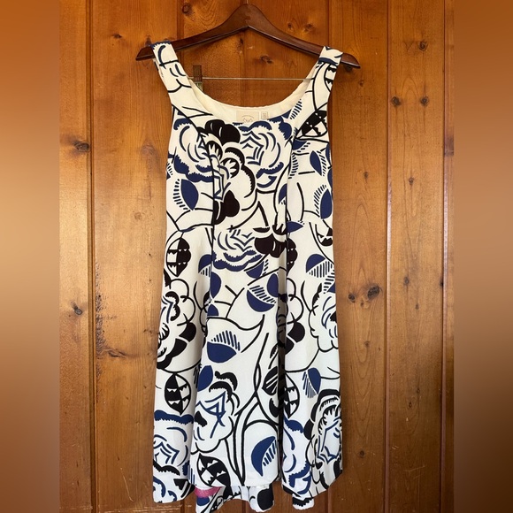 Anthropologie Blue and Black Vanessa Virginia Ink Blooms Floral Dress - Picture 4 of 5